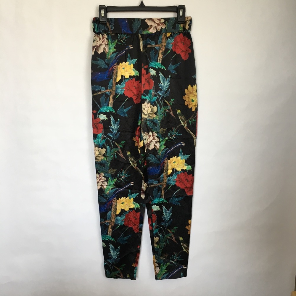 NWT Alice + Olivia Black Floral Bird Pants